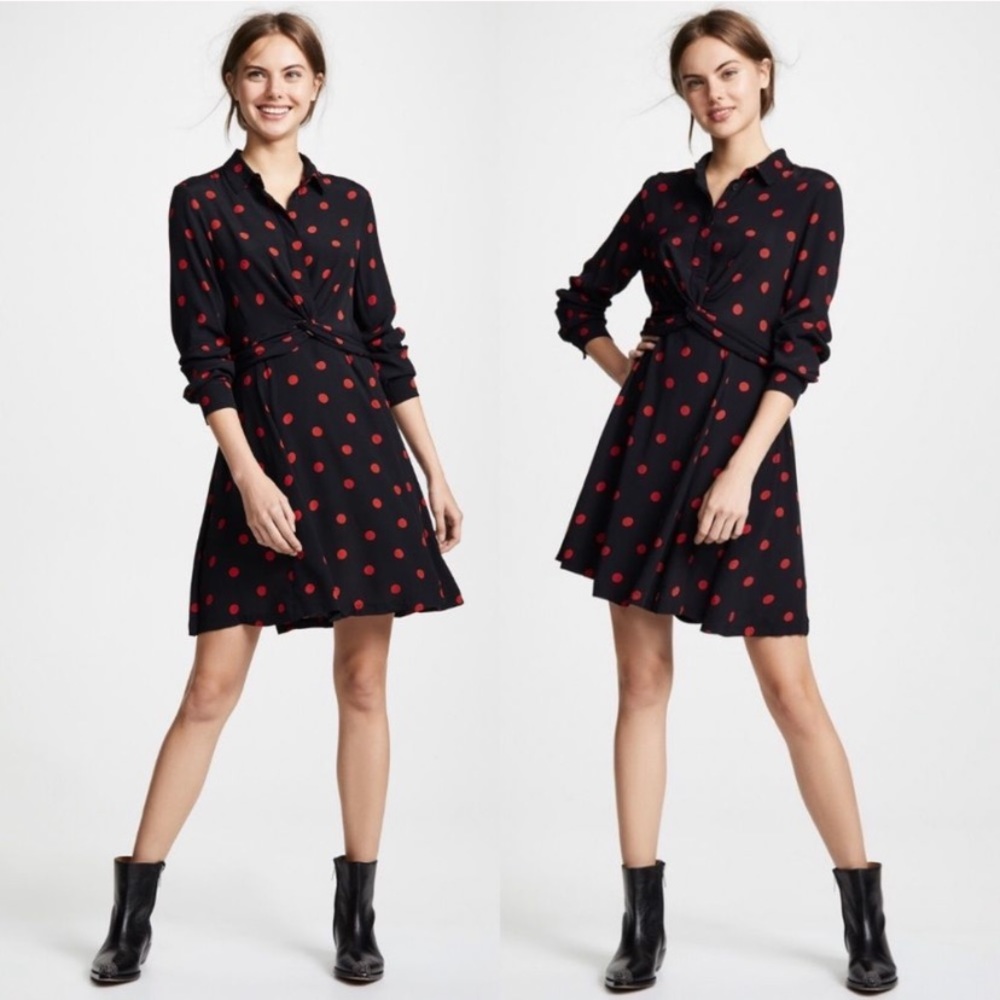 GANNI Barra Crepe Twist Polka Dot Dress